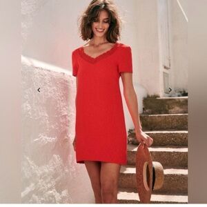Sezane Red Louis Dress. Size 36/4. Sheath Mini Dress V-Neck Short Sleeve.